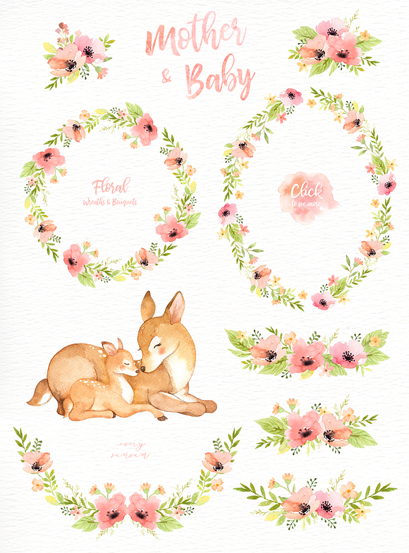 Mother & Baby Watercolor Clipart in Illustrations - product preview 3