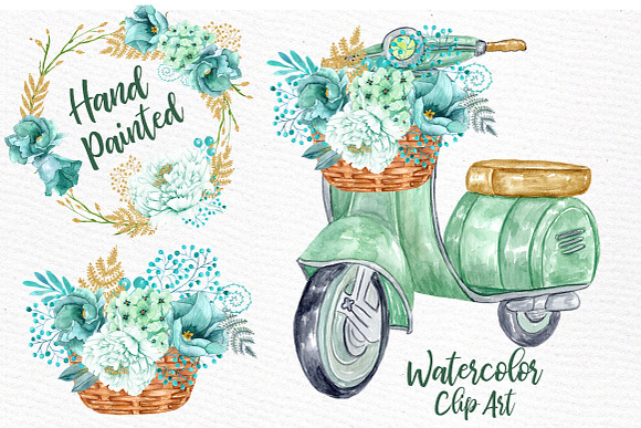 Mint Watercolor Flowers clipart in Illustrations - product preview 1