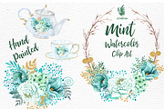 Mint Watercolor flowers clipart