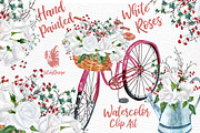 Watercolor white roses clip art