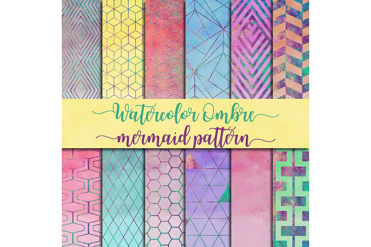 Watercolor Ombre & Mermaid Pattern in Textures - product preview 8