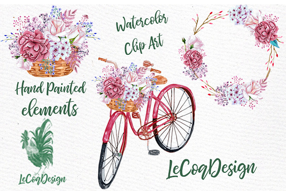 Watercolor flowers clip art in Illustrations - product preview 1
