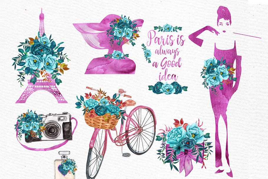 Paris Watercolor clip art in Illustrations - product preview 8