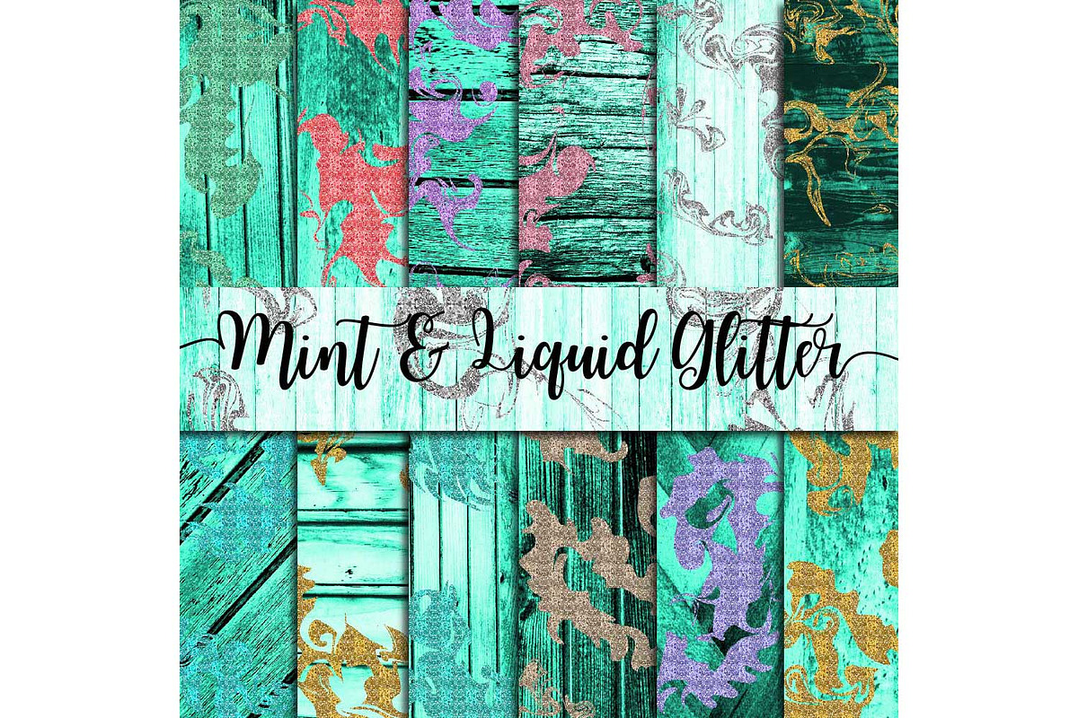 Mint Wood & Liquid Glitter Paper in Textures - product preview 8