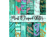 Mint Wood & Liquid Glitter Paper