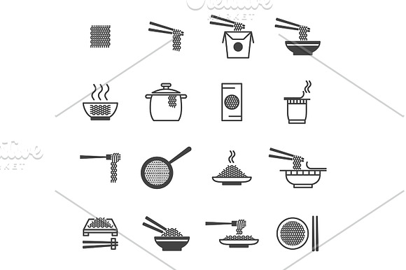 Noodle Thin Line Set. Vector in Illustrations - product preview 1