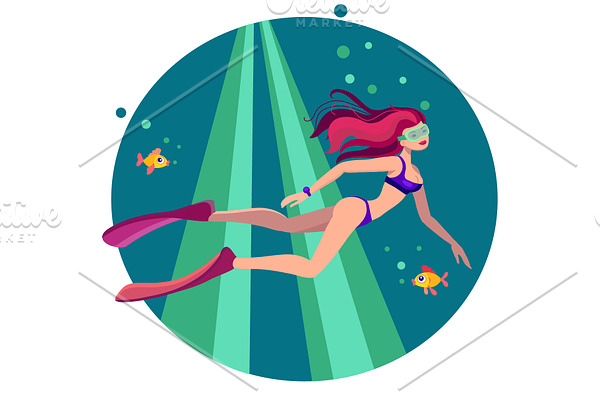 Summer illustration of diving girl