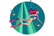 Summer illustration of diving girl
