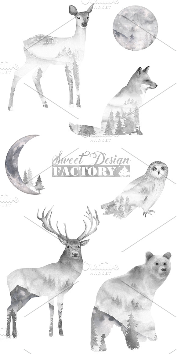forest animals cliparts in Illustrations - product preview 1