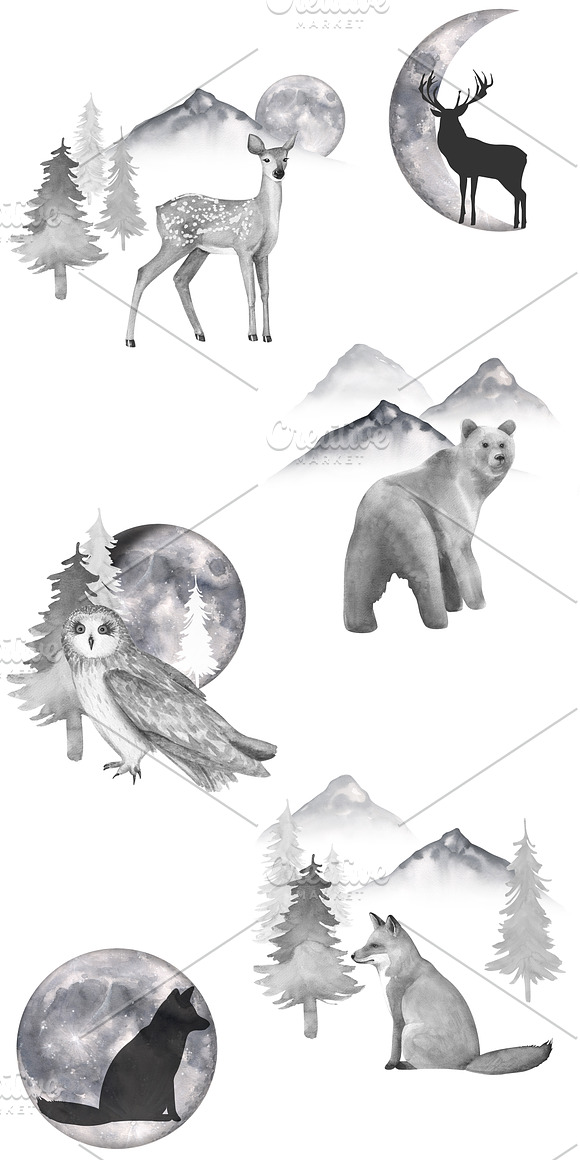 forest animals cliparts in Illustrations - product preview 2