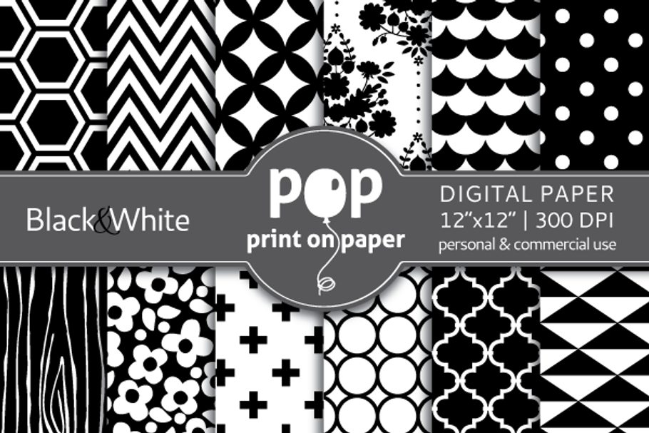 Black & White - 12 digital papers