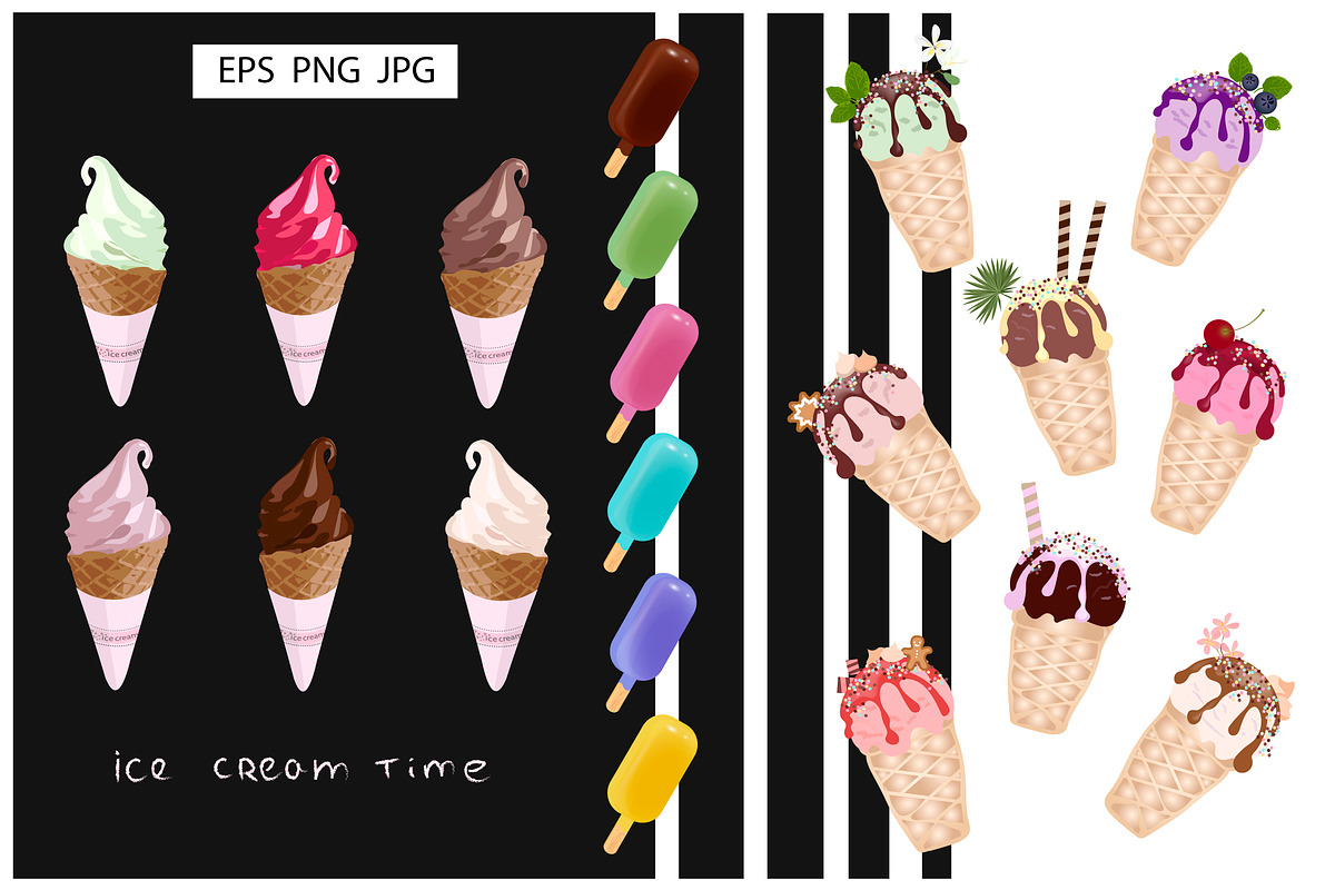 Vector Set of colorful Ice Creams in Illustrations - product preview 8
