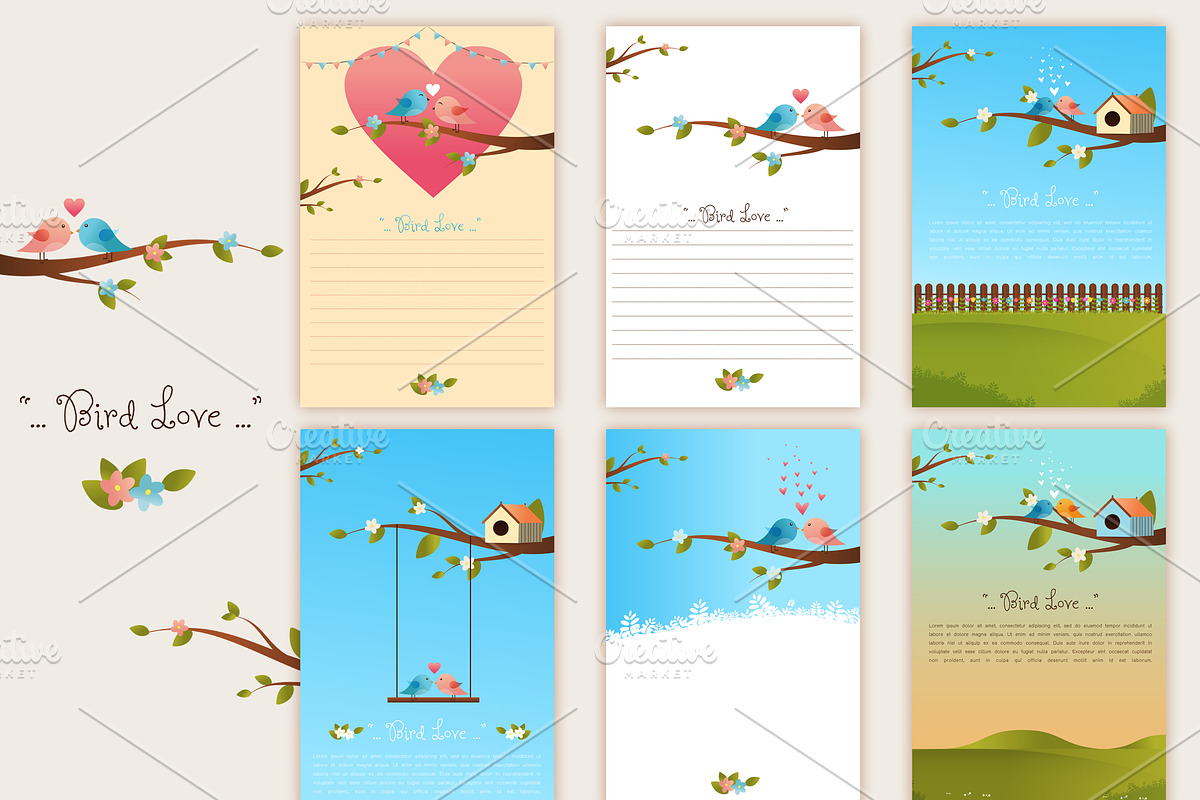 Couple of birds in love bird cartoon in Card Templates - product preview 8
