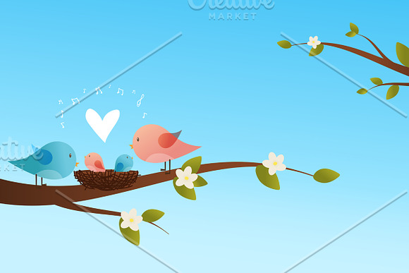 Couple of birds in love bird cartoon in Card Templates - product preview 1