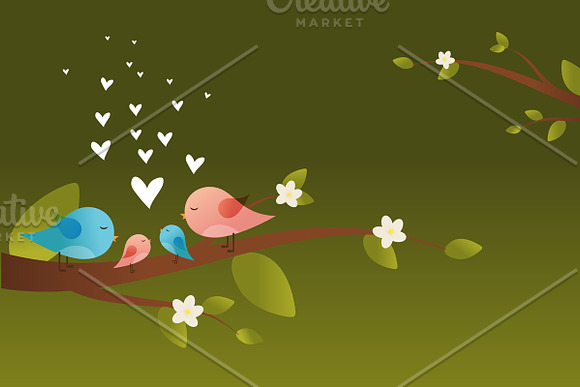 Couple of birds in love bird cartoon in Card Templates - product preview 2