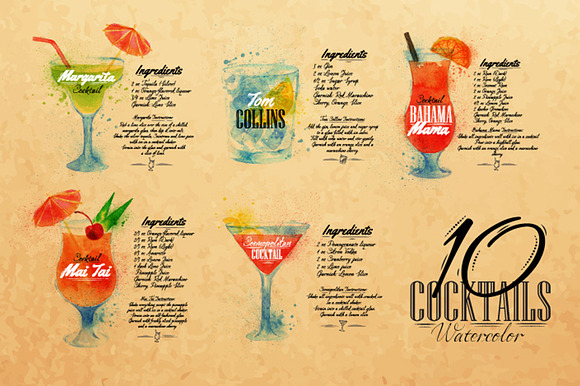 Cocktails watercolor in Objects - product preview 4