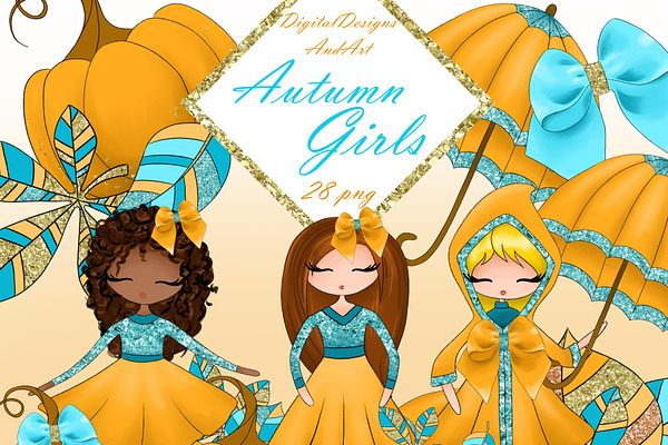 Autumn girls clipart