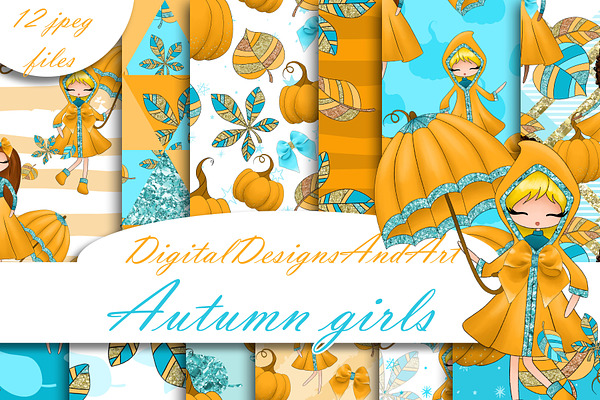 Autumn girls digital paper