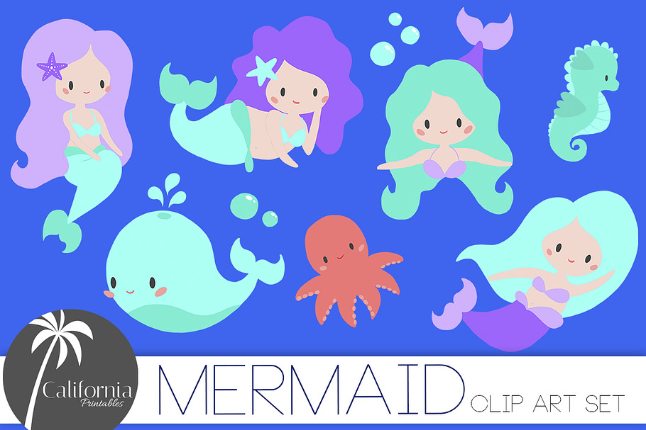 Mermaid & Sea Life Clip Art Set