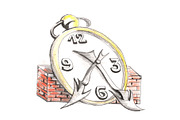 Clock. Drawing with a pencil. Color