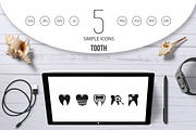 Tooth icon set, simple style