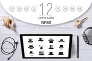Top hat icon set, simple style
