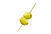 Two green olive with stick
