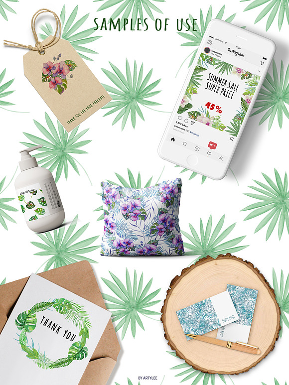 Tropical Forest Watercolor Set in Illustrations - product preview 6