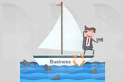 Businessman on a sailboat on the sea