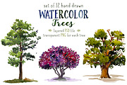 Set of 12 watercolor trees