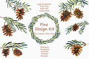 Pine Design Kit - Watercolor Clipart