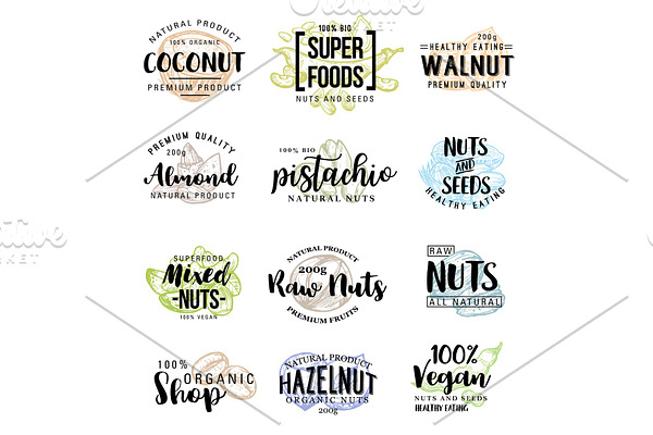 Nuts and beans vector lettering