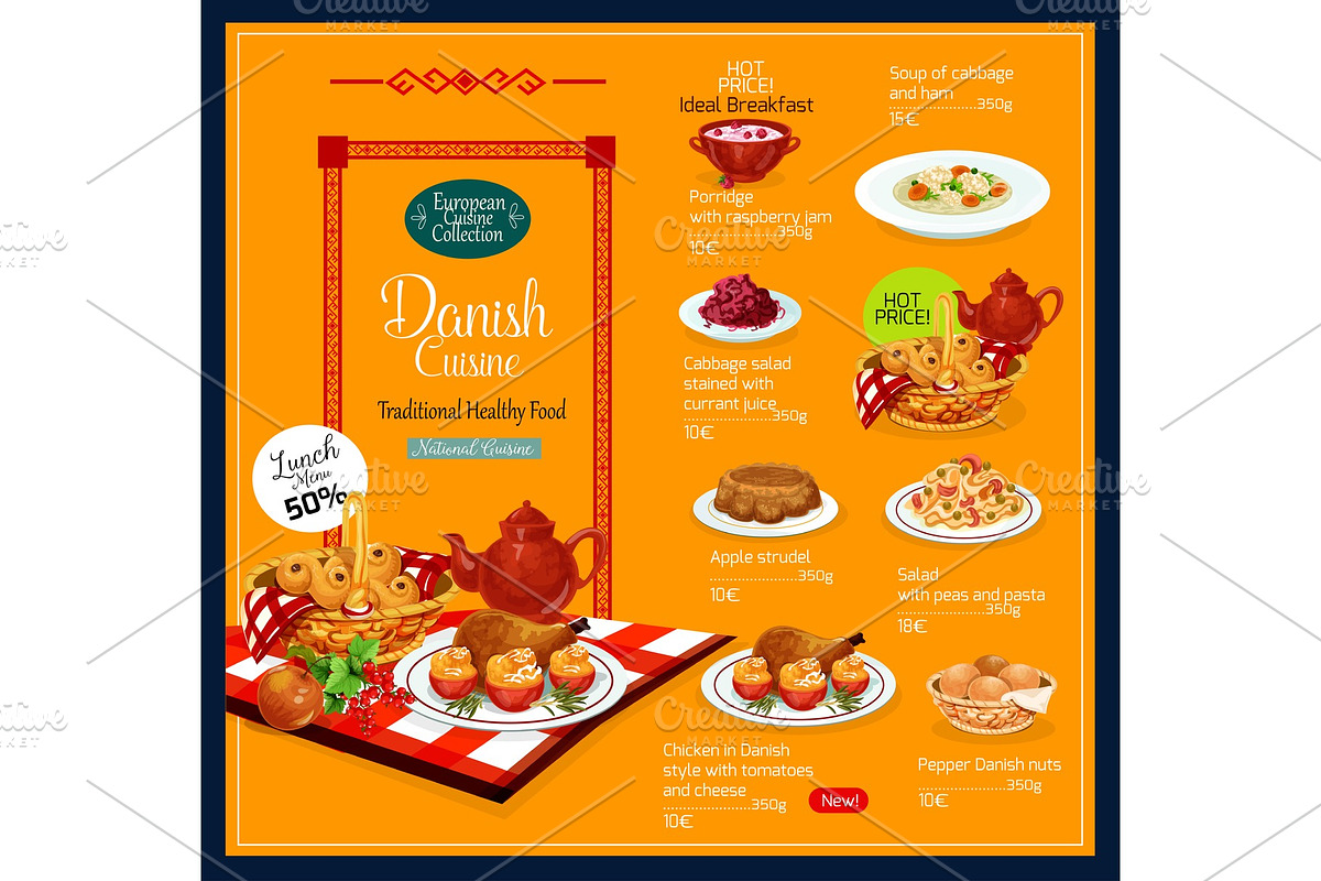 Vector menu for Danish cuisine in Illustrations - product preview 8