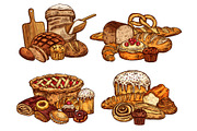 Vector sketch bread and bakery food