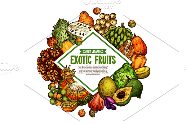 Vector sketch poster exotic fruits