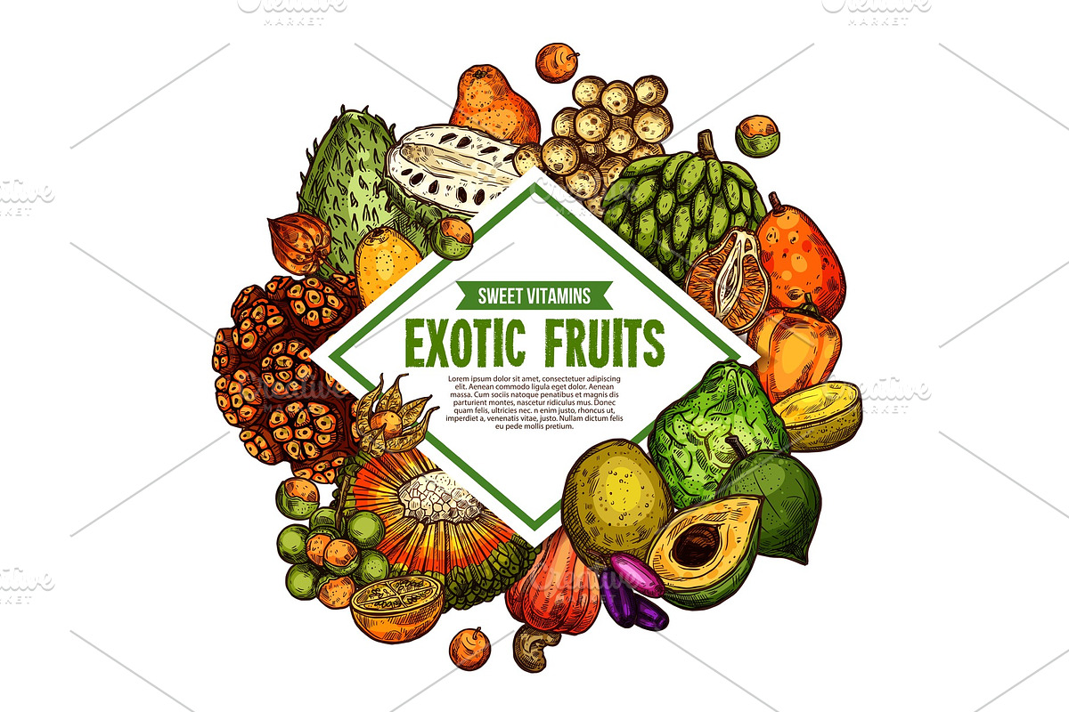 Vector sketch poster exotic fruits in Illustrations - product preview 8