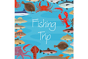 Vector poster fishing trip and fish
