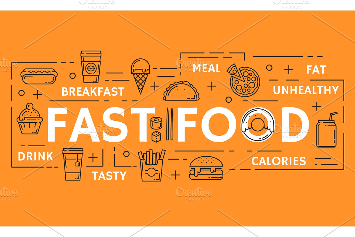 Vector fast food thin line poster in Illustrations - product preview 8