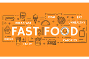 Vector fast food thin line poster
