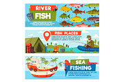 Fishing sport cartoon banners