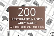 200 Restaurant & Food Grey Icons
