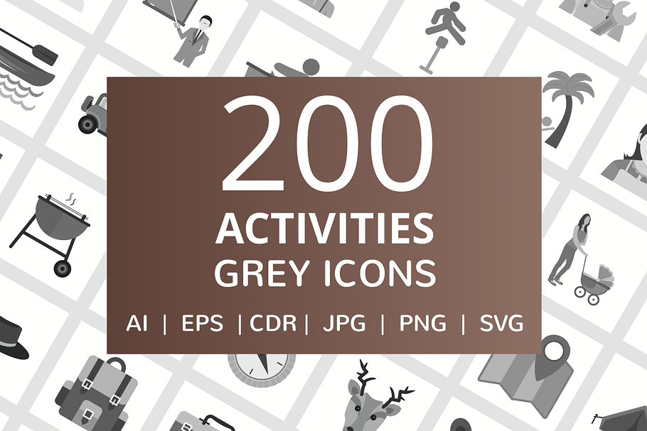 200 Activities Grey Icons in Graphics - product preview 8