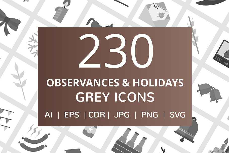 230 Observances & Holiday Grey Icons in Graphics - product preview 8