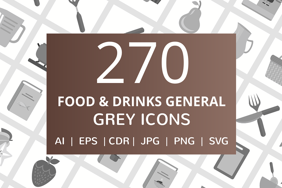 270 Food & Drinks General Grey Icons in Graphics - product preview 8