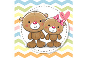 Greeting Card with Two cute Teddy