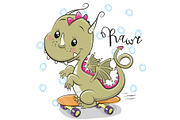 Cute Dragon with skateboard on a