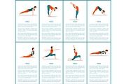 Yoga Postures Set, Sporty Woman