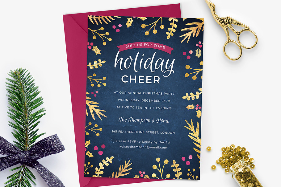 Holiday Party Invite - Foil Foliage