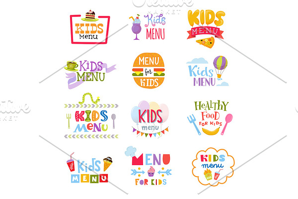Kids menu vector lettering template