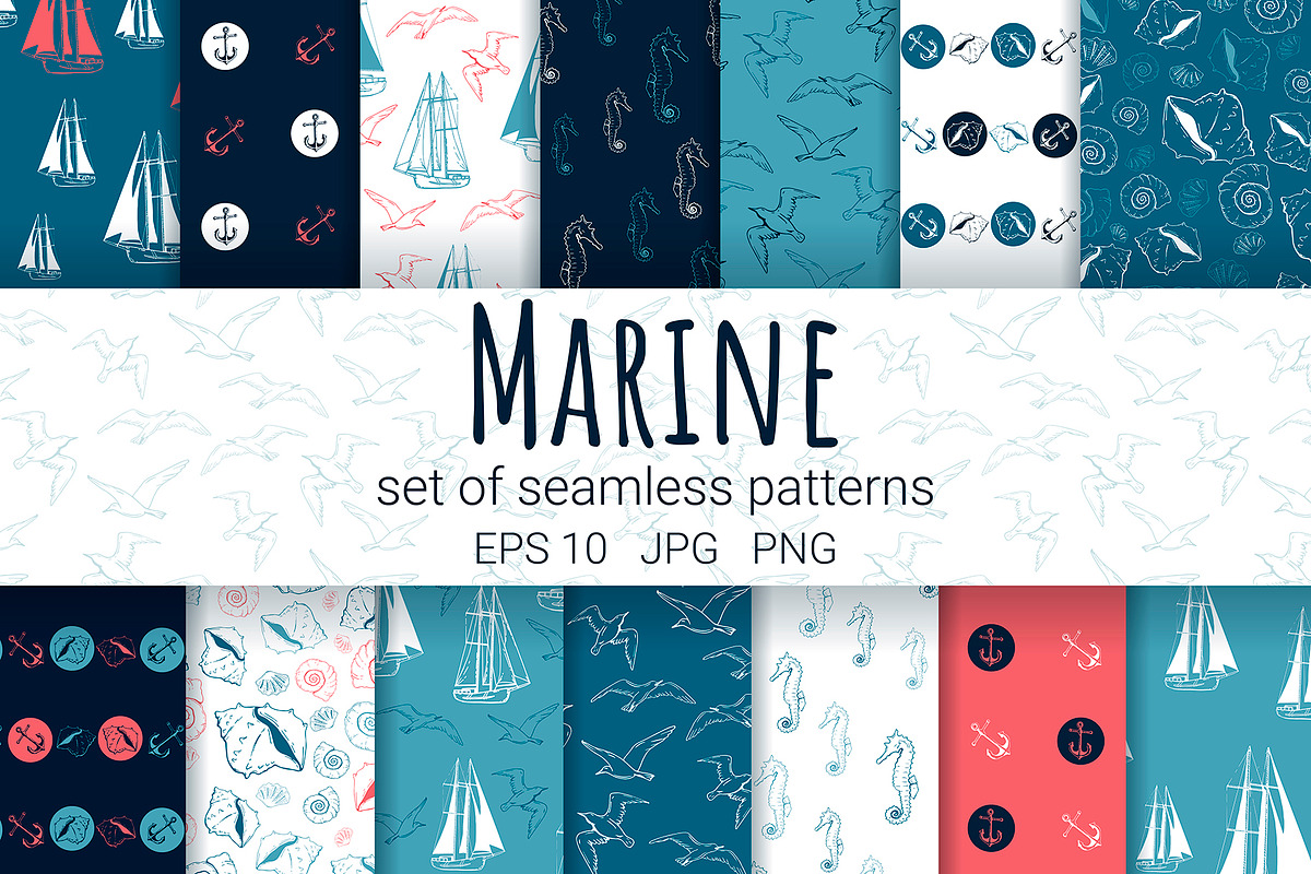 Marine Set of Seamless Patterns in Patterns - product preview 8